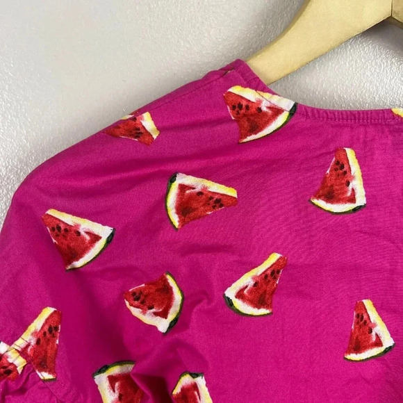 Color Me Courtney Emily Watermelon Wrap Top Size XS Pink Poplin Vacation Novelty - Picture 9 of 10